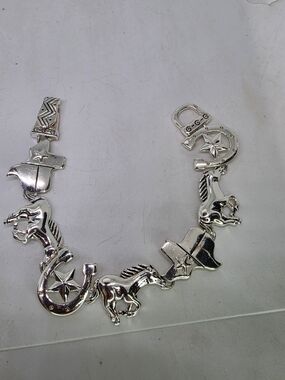 Vtg Bracelet Texas Horse Equestrian Westerncore panel link southwest Rodeo